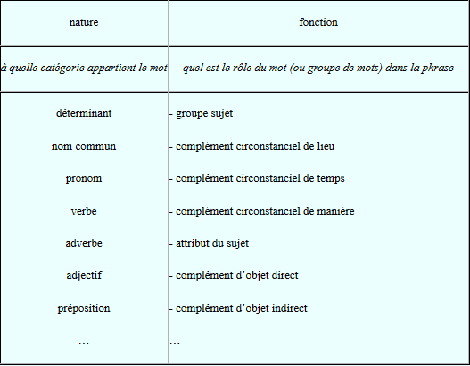 Nature et fonction en français