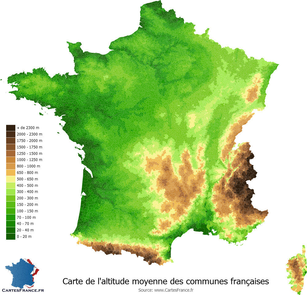 Carte des altitudes en France
