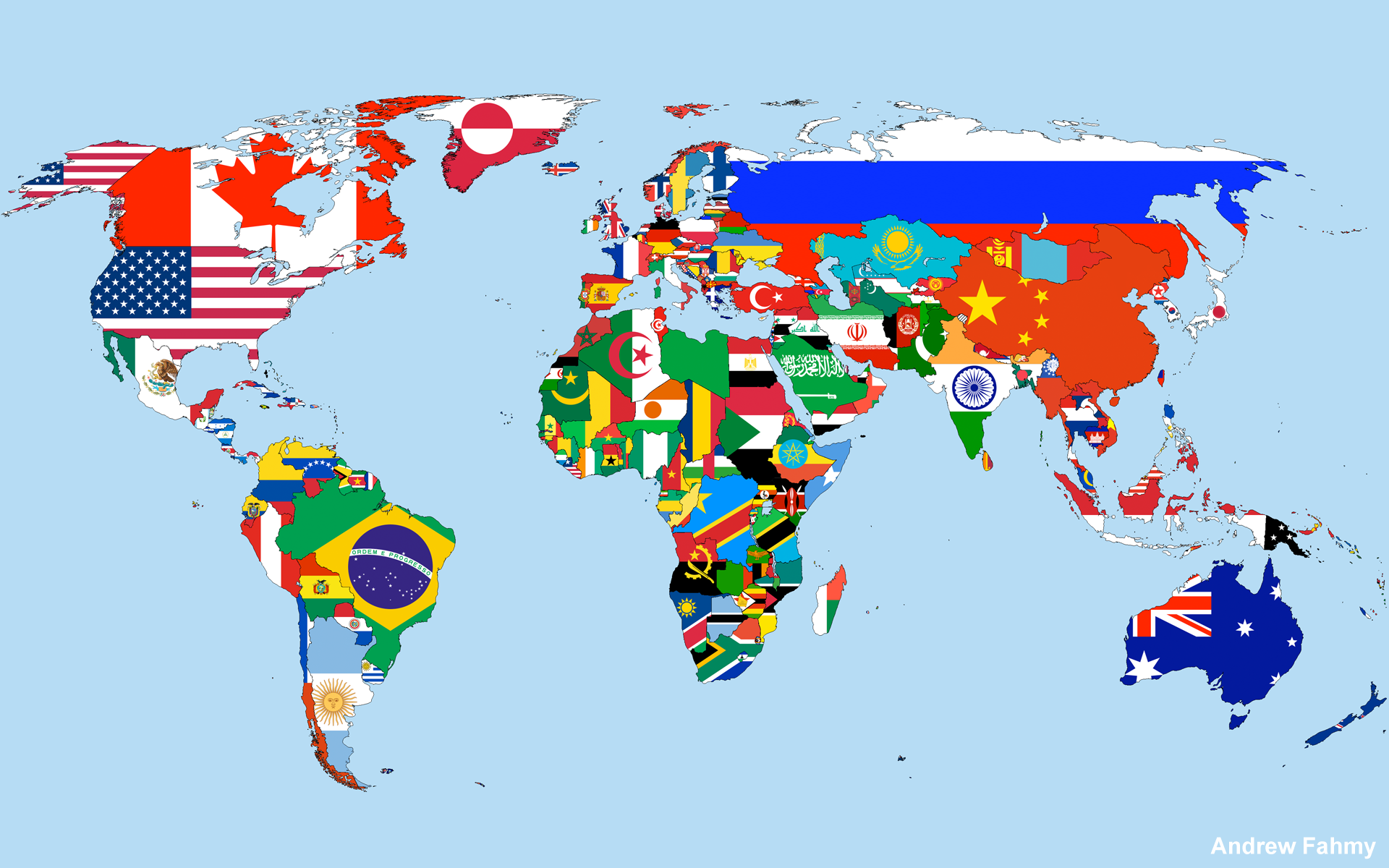 Carte des pays avec les drapeaux dans le monde
