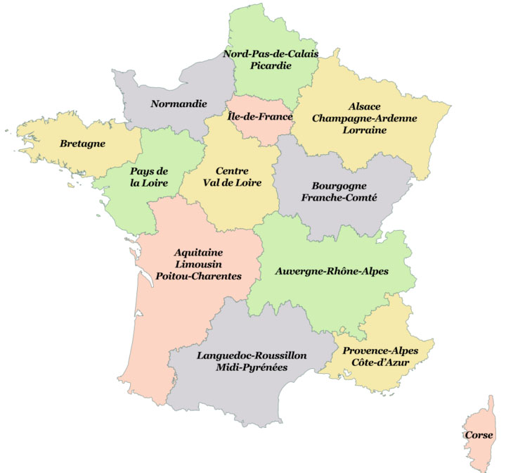 Les régions française en 2016