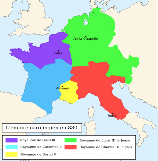 L'empire carolingien en 880
