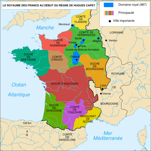La carte du royaume des francs sous Hugues Capet