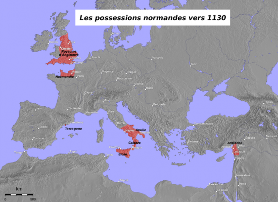 Carte des possessions normandes vers 1130