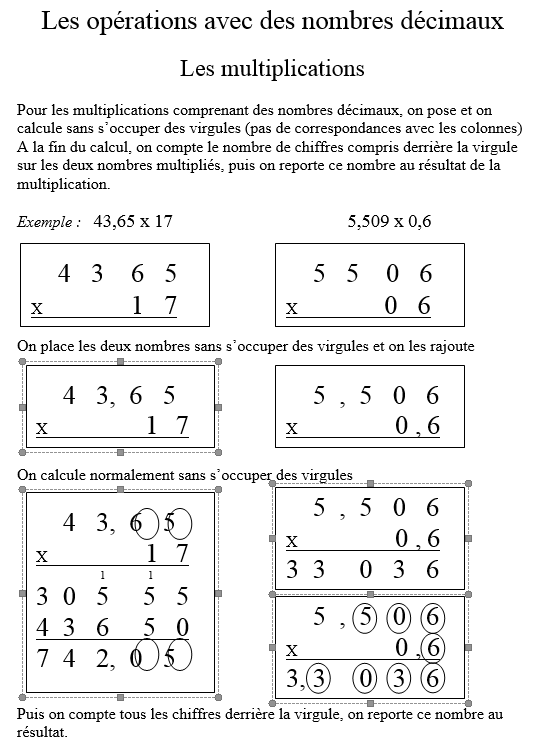 explication sur les nombres décimaux multiplications